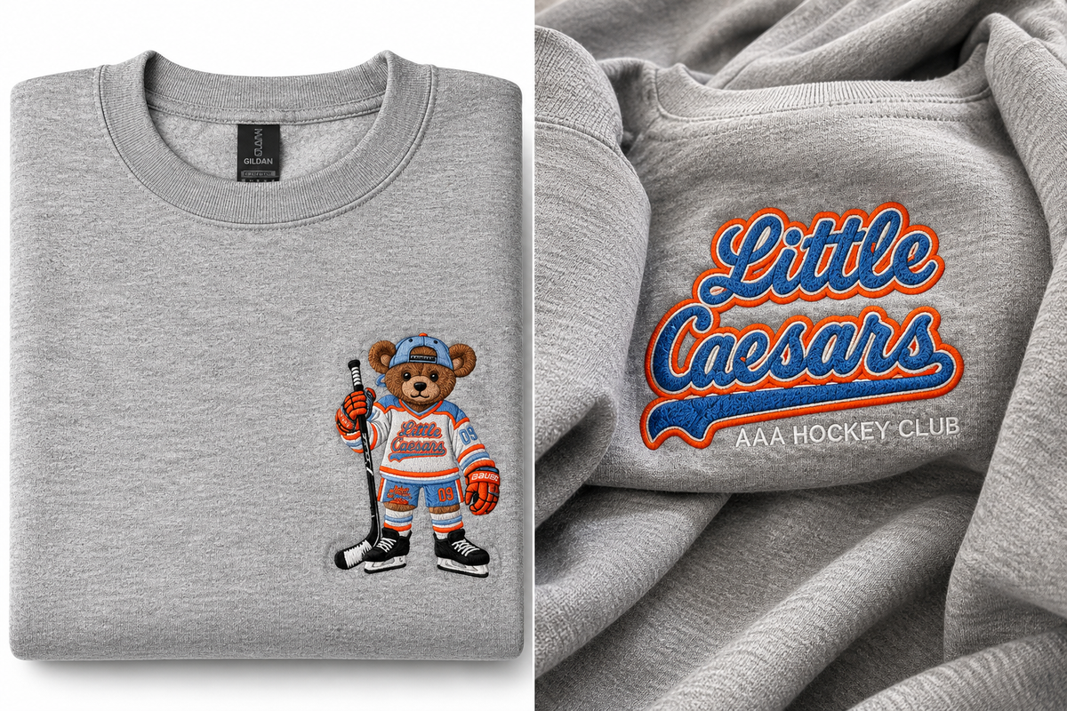 Little Caesars Hockey Bear Youth Embroidered Crewneck