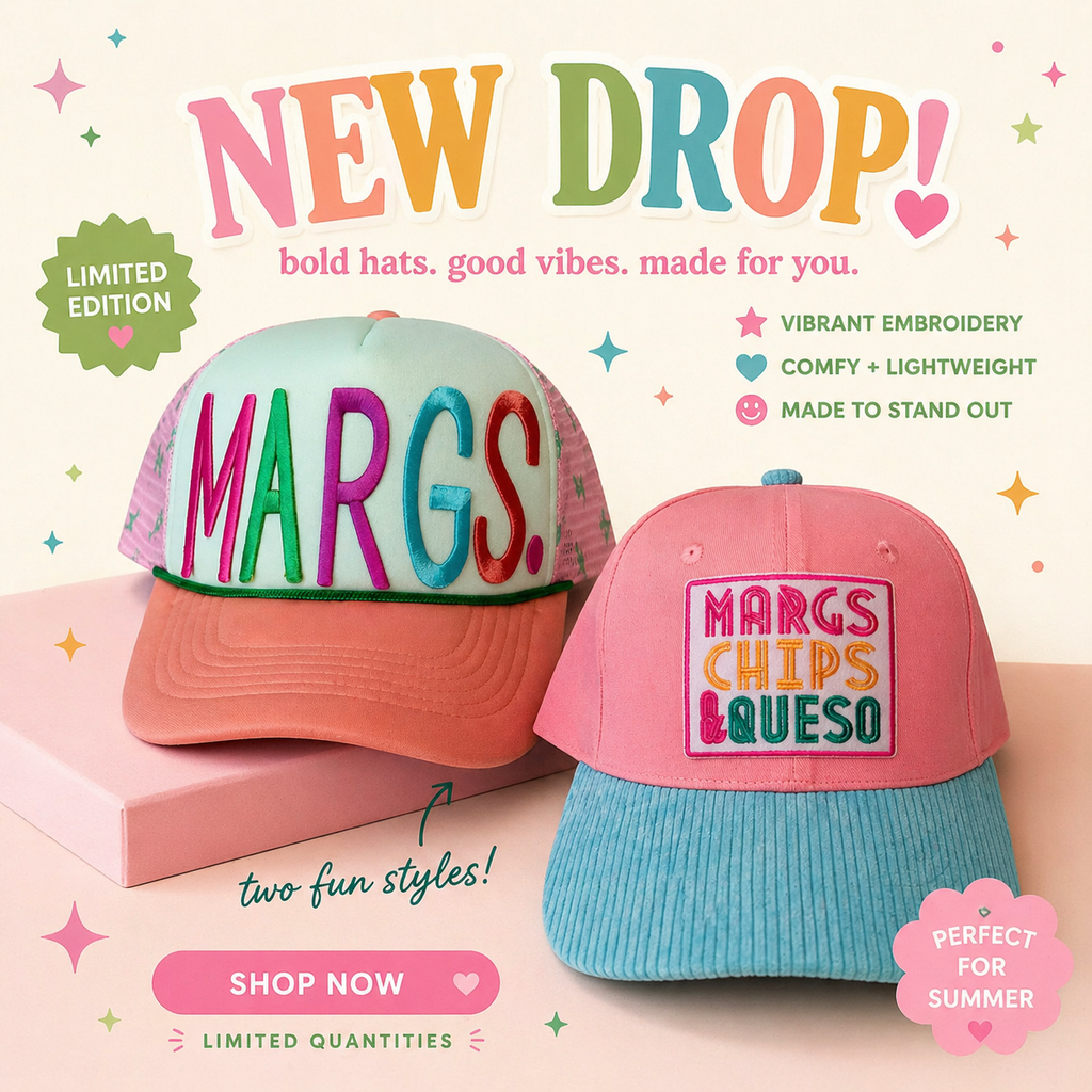 Margs, Chips & Queso Trucker Hat – Colorblock Corduroy Brim Snapback