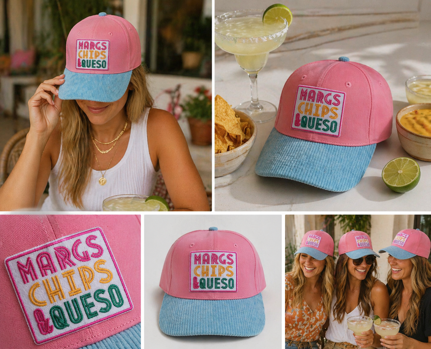 Margs, Chips & Queso Trucker Hat – Colorblock Corduroy Brim Snapback